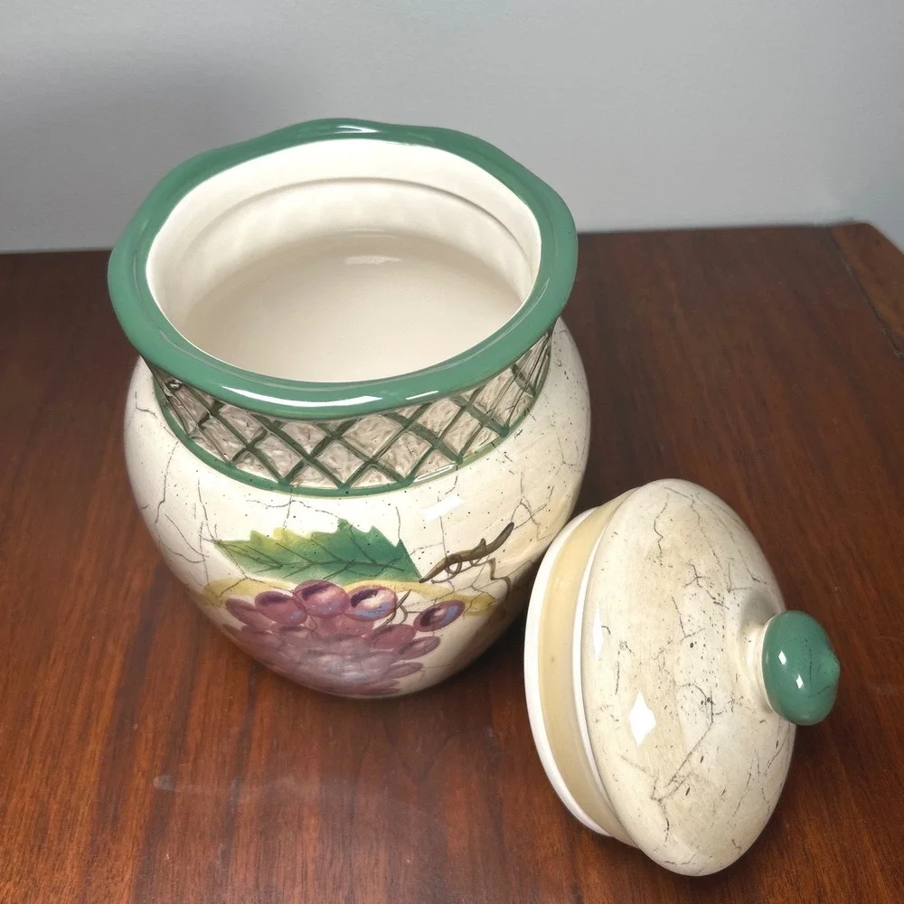 Raymond Waites Cornucopia Grape Ceramic Canister Jar Lid CIC Farmhouse Tuscon